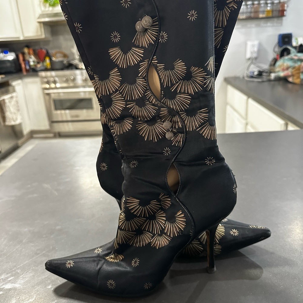 Jimmy Choo Black and Gold Heeled Boots